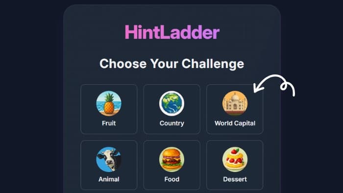Selecting a quiz category in HintLadder.