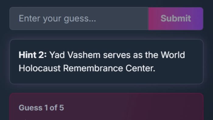 A new hint being revealed after an incorrect guess in HintLadder.